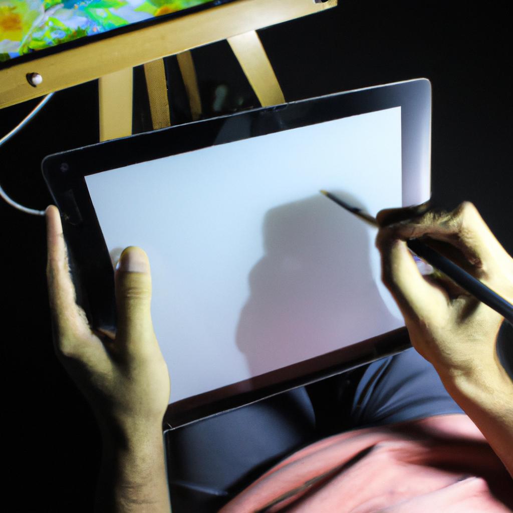 Person painting on digital tablet