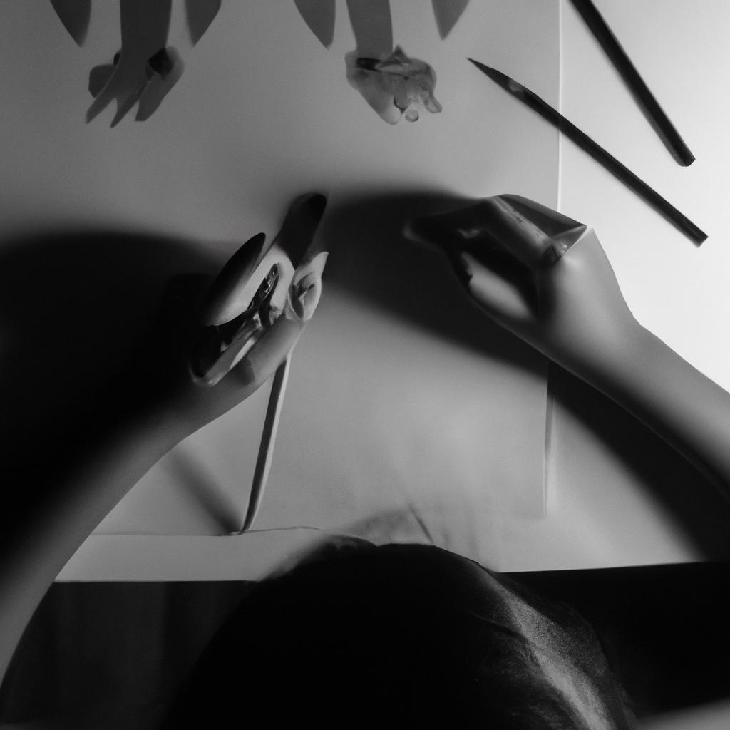 Person shading with drawing utensils